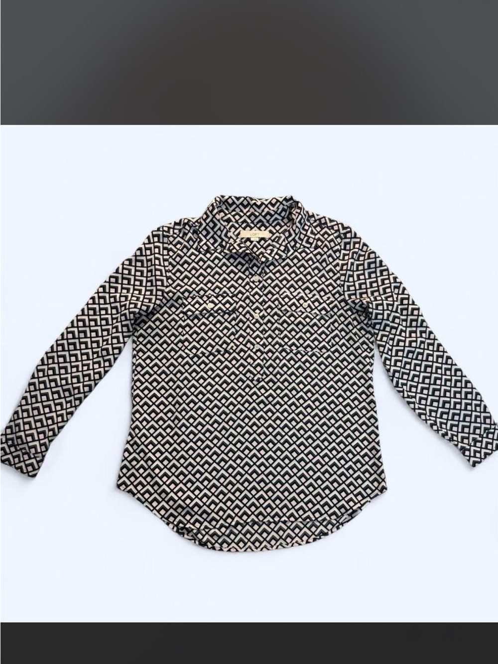 LOFT Black and Cream Geometric Print Blouse